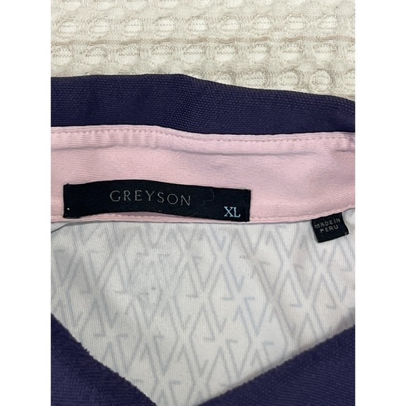 Greyson Polo Shirt Men's XL Blue Geometric All Over Print Stretch Logo Golf - Picture 9 of 12
